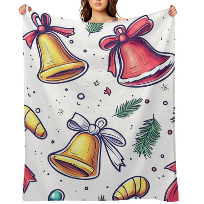 Soft Flannel Blanket with Anti-Pilling Christmas Bell Print, Cozy Throw for Home