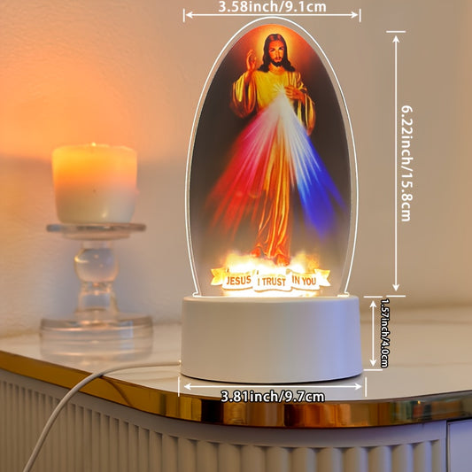 LED Jesus Night Light Religious Bedside Lamp with Engraved Holy Verse Sacred Heart Icon Plug-in Room Prayer Church Souvenir Durable Plastic Home Decor Low Voltage244