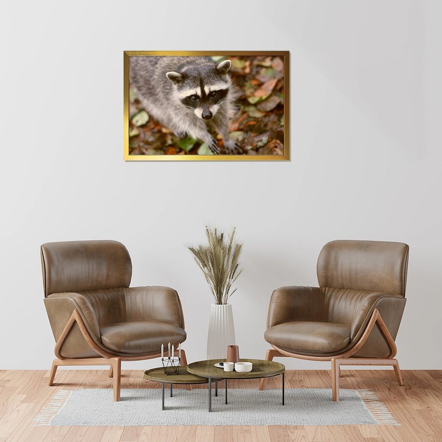 Woodland Raccoon Canvas Picture Gold Frame Home Decor-09