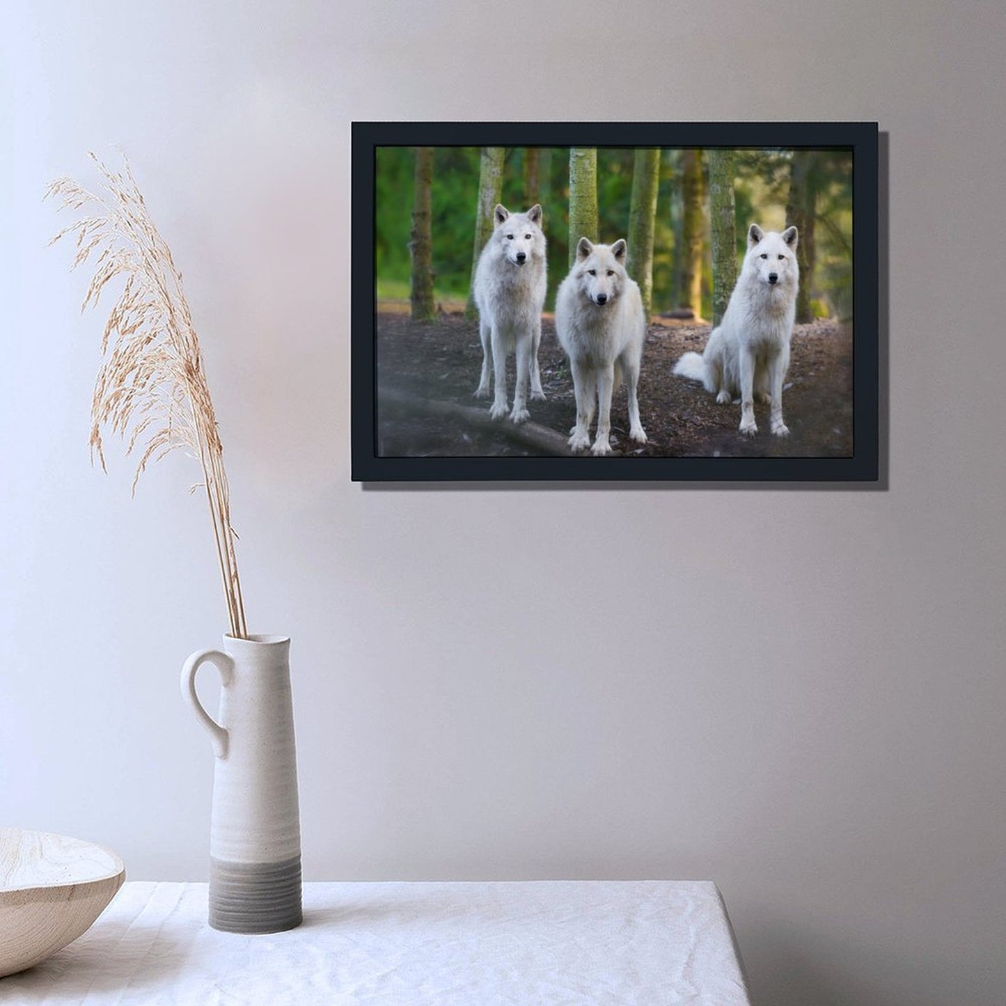 Wolves in Forest Wall Art Black Frame Animal Decoration-18