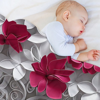 Soft Anti-Pilling Flannel Blanket with Heart and Red Floral Design