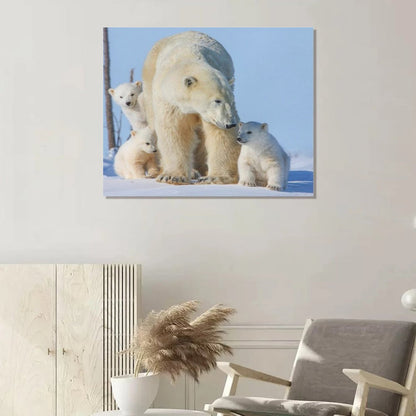 Polar Bear Family Canvas Wall Art – Arctic Wildlife Home Decor