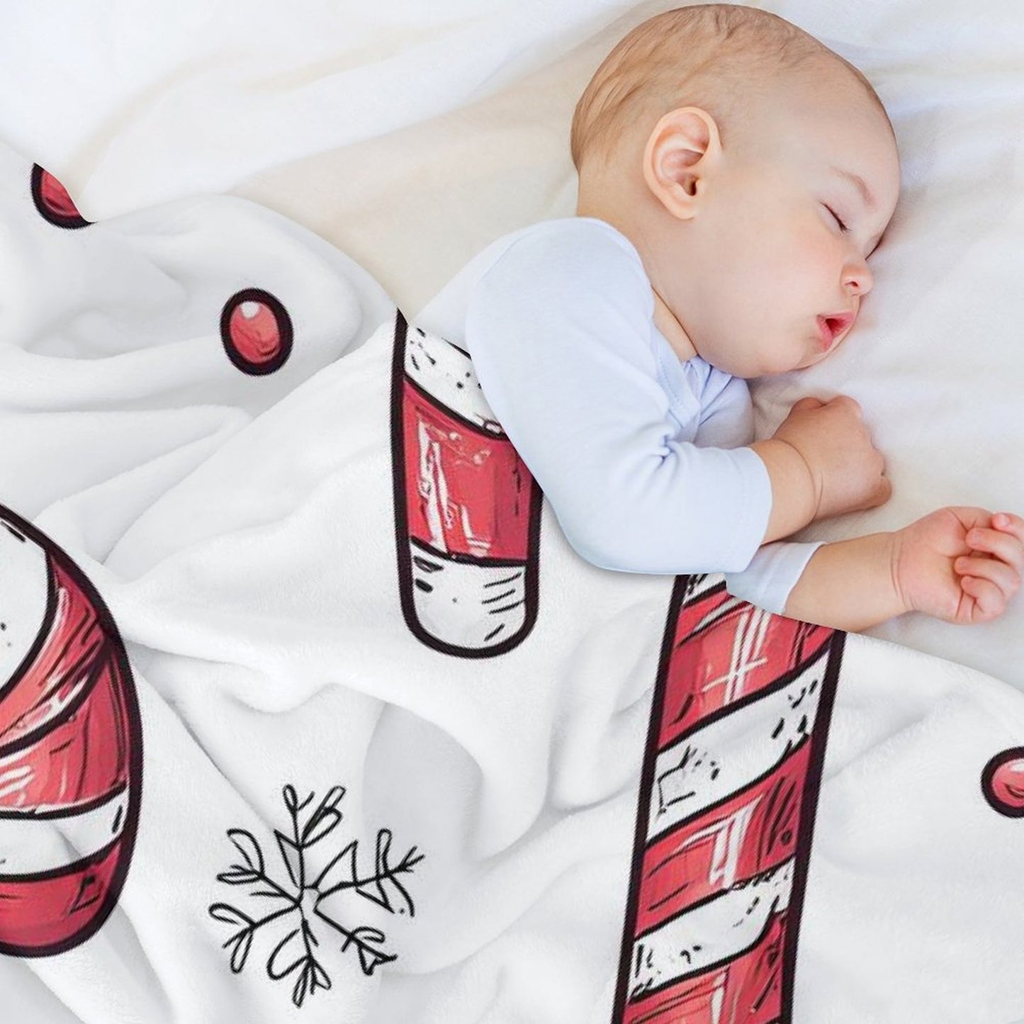 Soft Anti-Pilling Flannel Blanket with Candy Cane Print, Cozy Christmas Throw