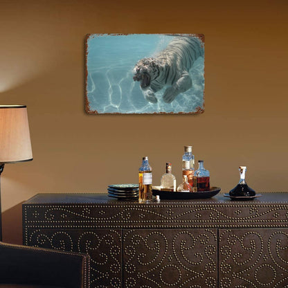 Vintage Underwater White Tiger Metal Wall Art Decor