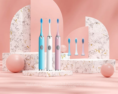 Electric Toothbrush with 3 Brush Heads Portable Travel Toothbrush Rechargeable Battery-Powered 36V or Below Includes Replacement Heads