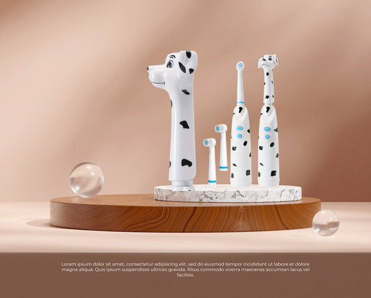 Kids Electric Toothbrush Cartoon Spotted Dog Round Head Soft Bristles Battery Powered With Special Dust Cover For Children Baby