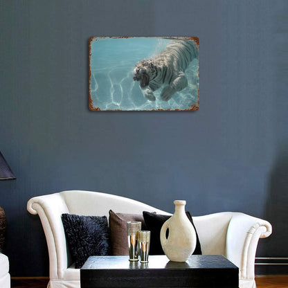 Vintage Underwater White Tiger Metal Wall Art Decor