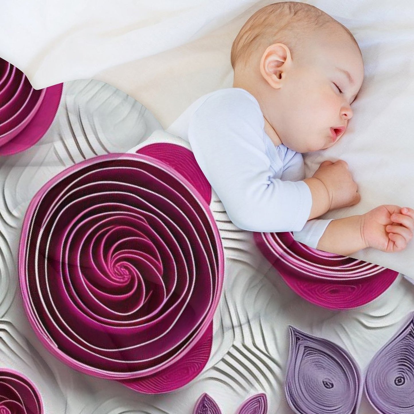 Soft Anti-Pilling Flannel Blanket with Purple Rose Spiral Pattern