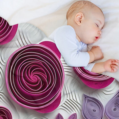 Soft Anti-Pilling Flannel Blanket with Purple Rose Spiral Pattern