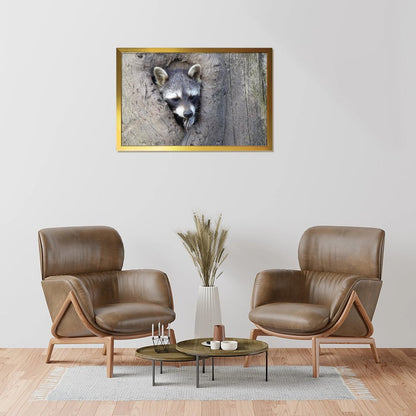 Animal Wall Picture Raccoon in Tree Hole Gold Frame-10