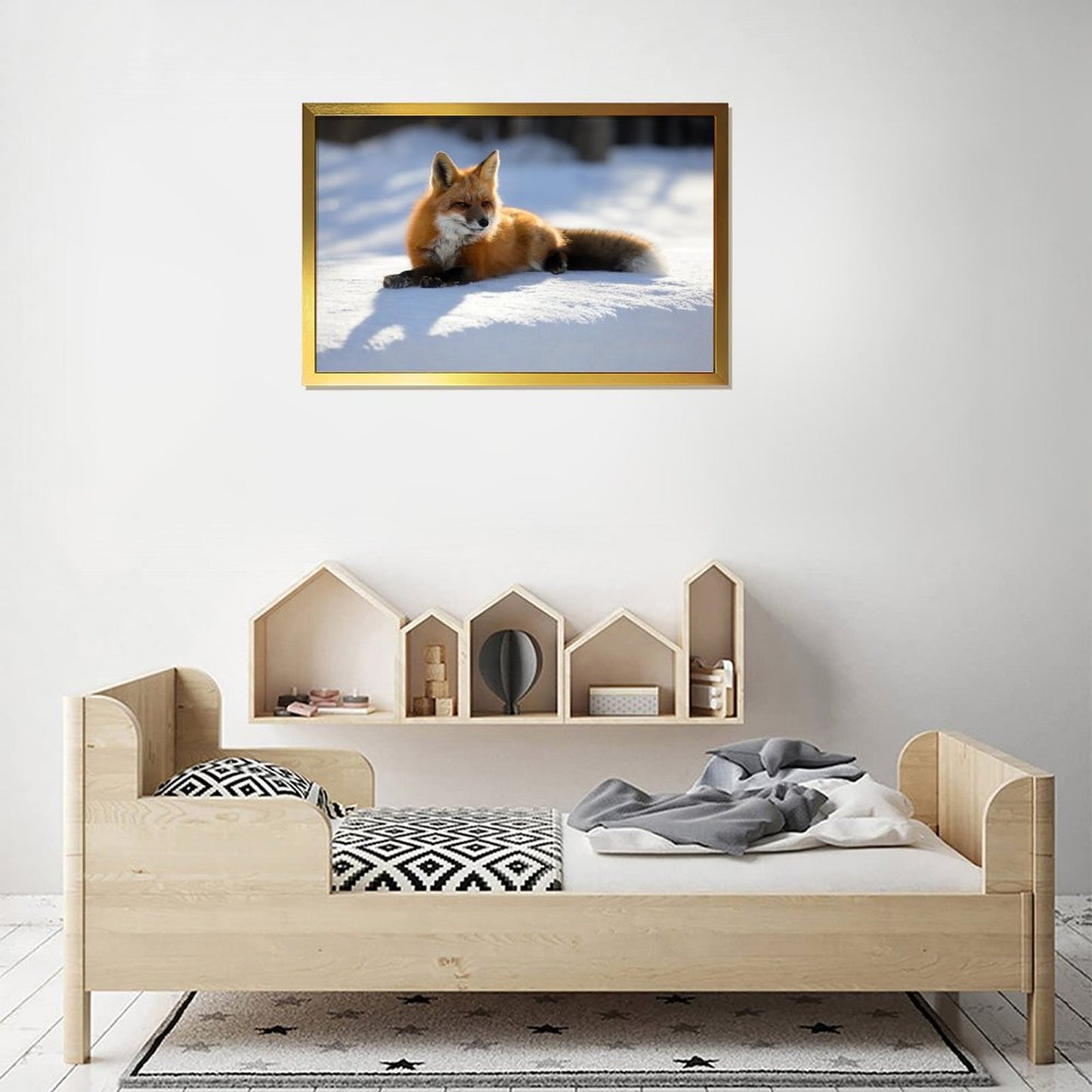 Luxury Gold Frame Fox Wall Decor Winter Forest Scene-36