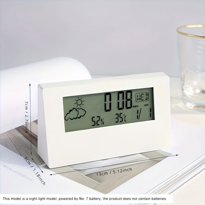 Modern White LED Smart Digital Clock with Atomic Time, Temperature & Humidity Monitor, Silent Non-Ticking Operation, Large Display with Date/Day/Week/Day of Week, Calendar, Snooze Alarm, - ( Not Included) - Minimalist Rectangular Design for Home, Office,