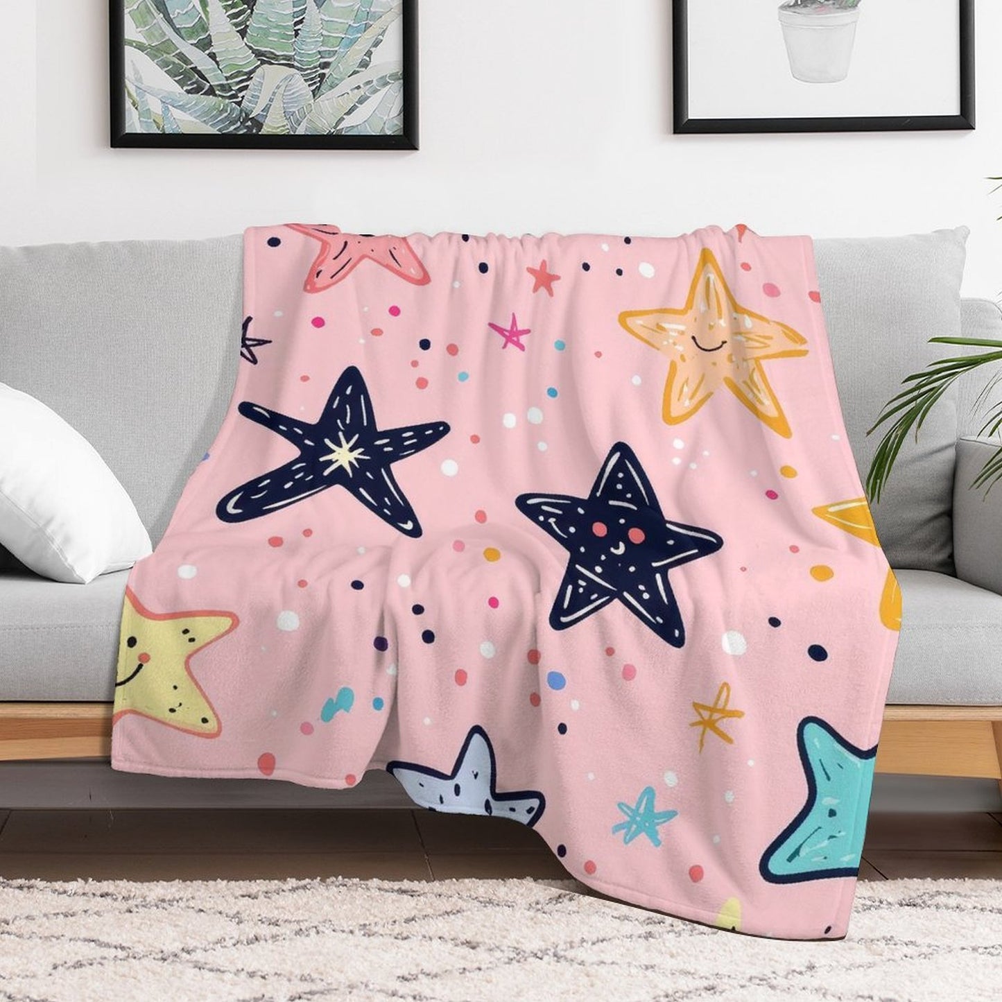 Soft Anti-Pilling Flannel Blanket with Cute Starfish Pattern Design
