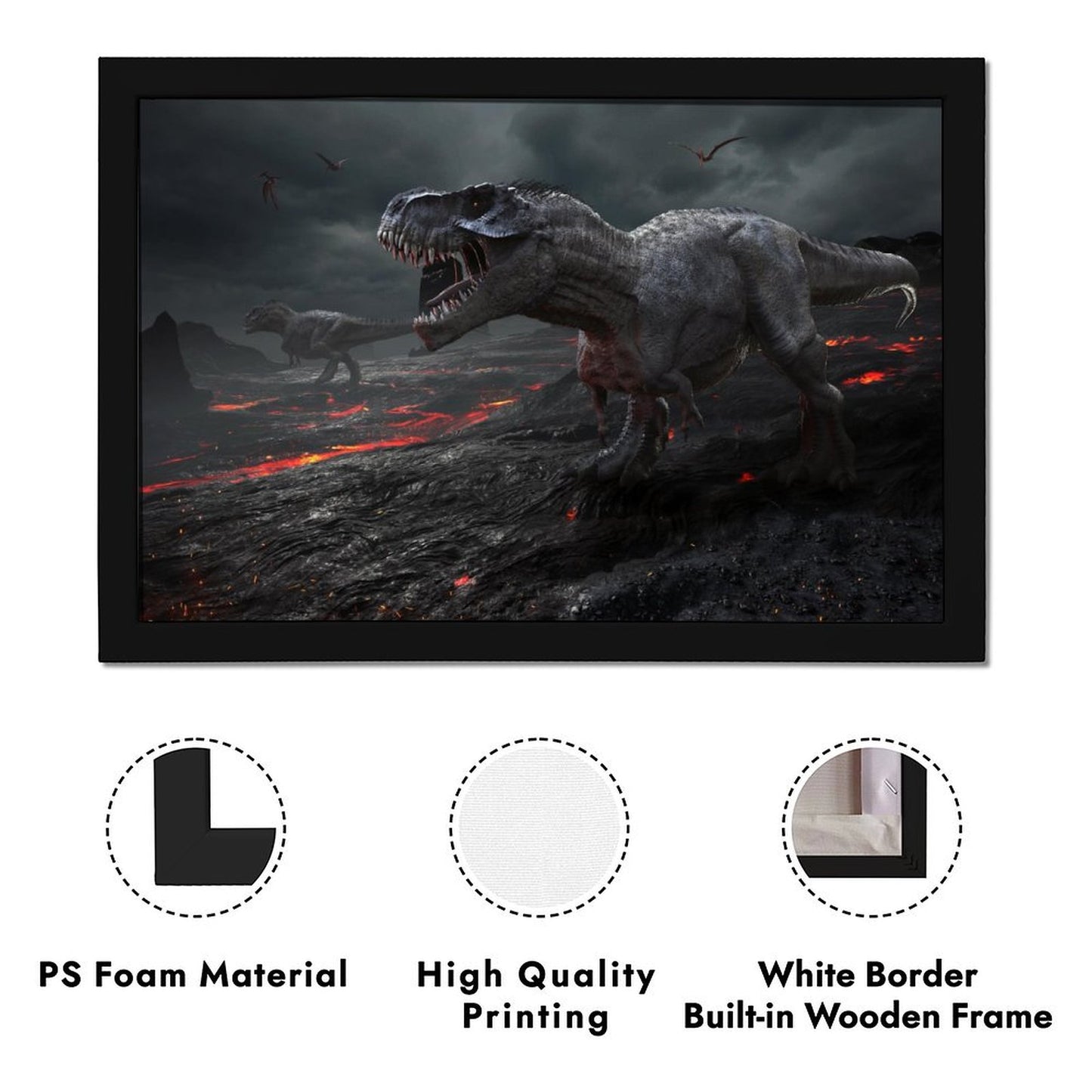 T-Rex Dinosaur Wall Art Framed Canvas Print Decor-07