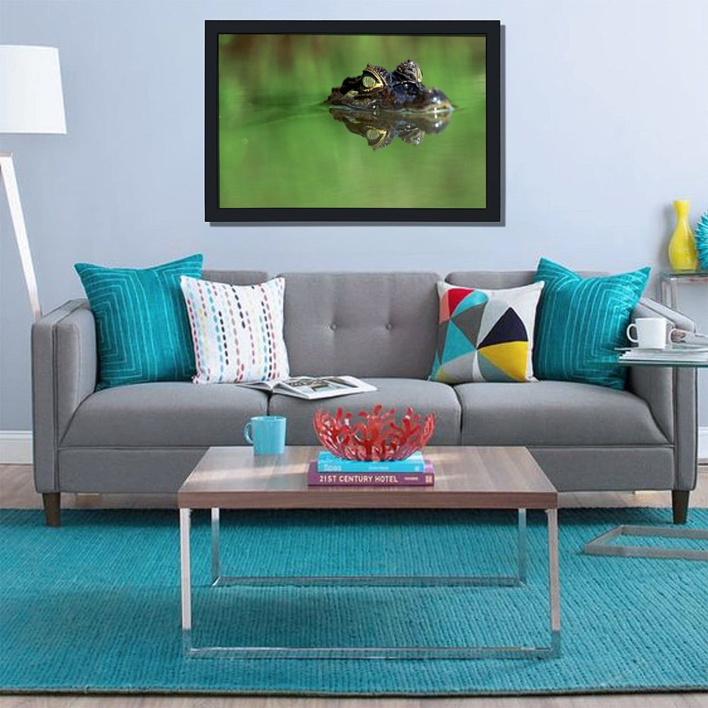 Crocodile in Water Wall Art Black Frame Wildlife Decor