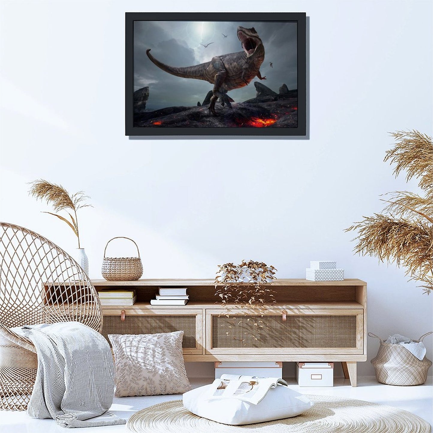 Dinosaur Volcano Scene Canvas Wall Art for Home-6