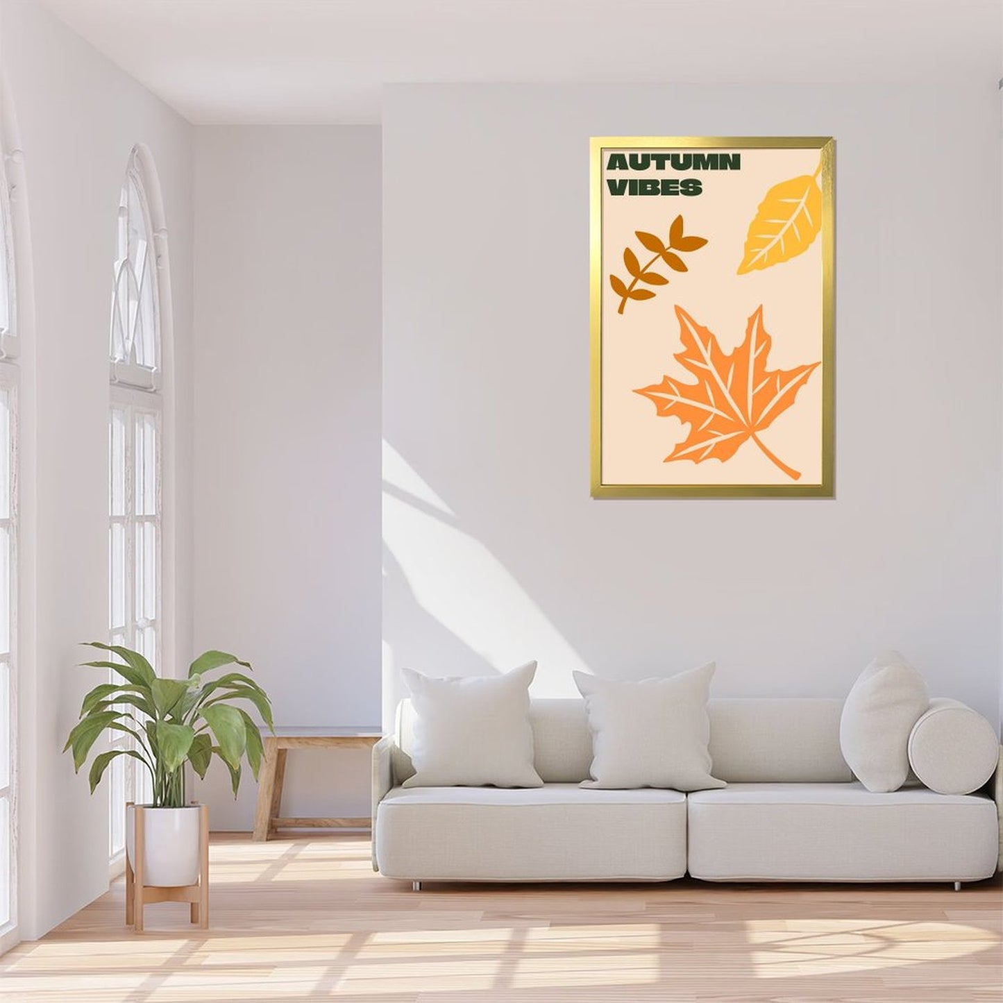 Modern Fall Leaves Canvas Art with Frame- 19