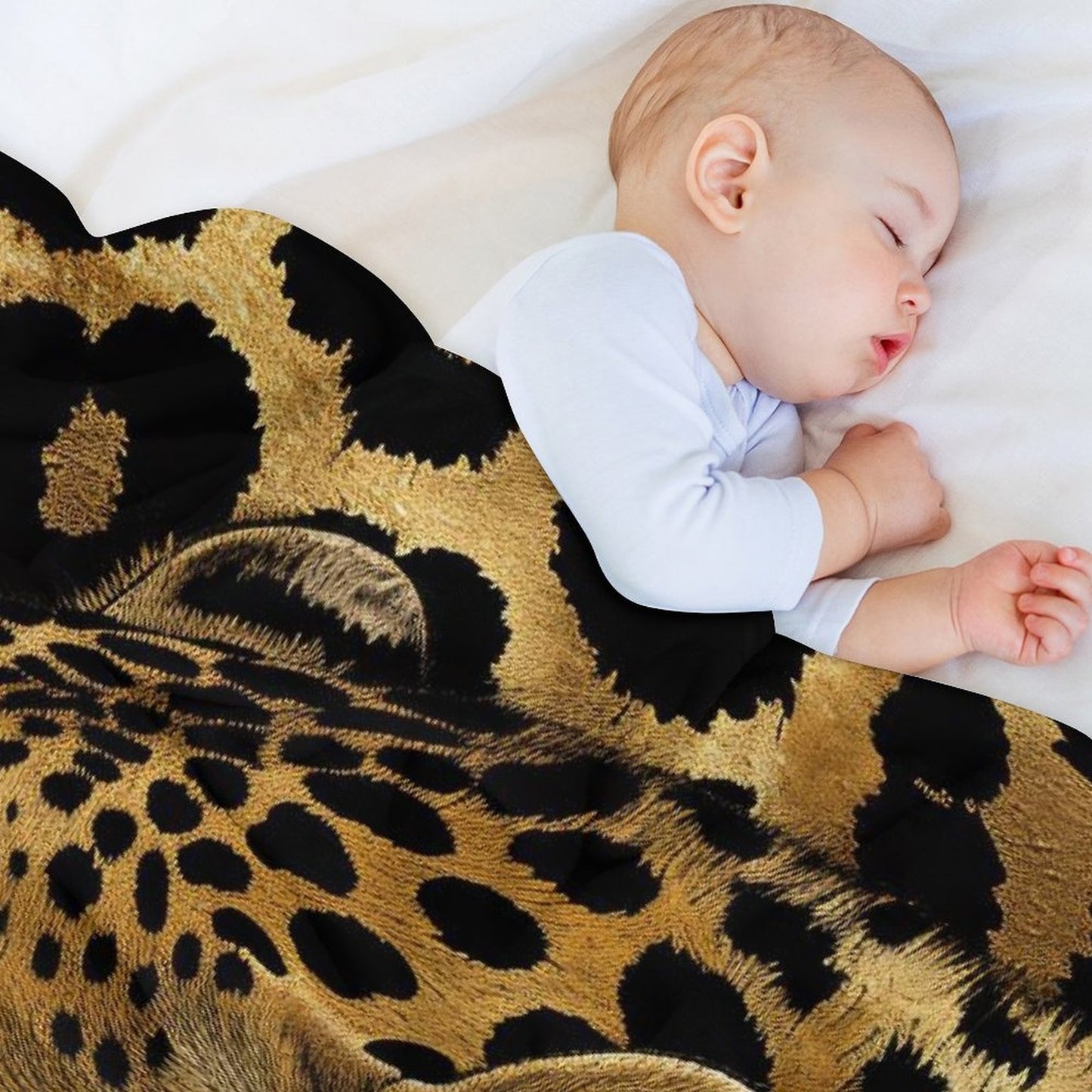 Bold Gold Leopard Face Flannel Throw Blanket