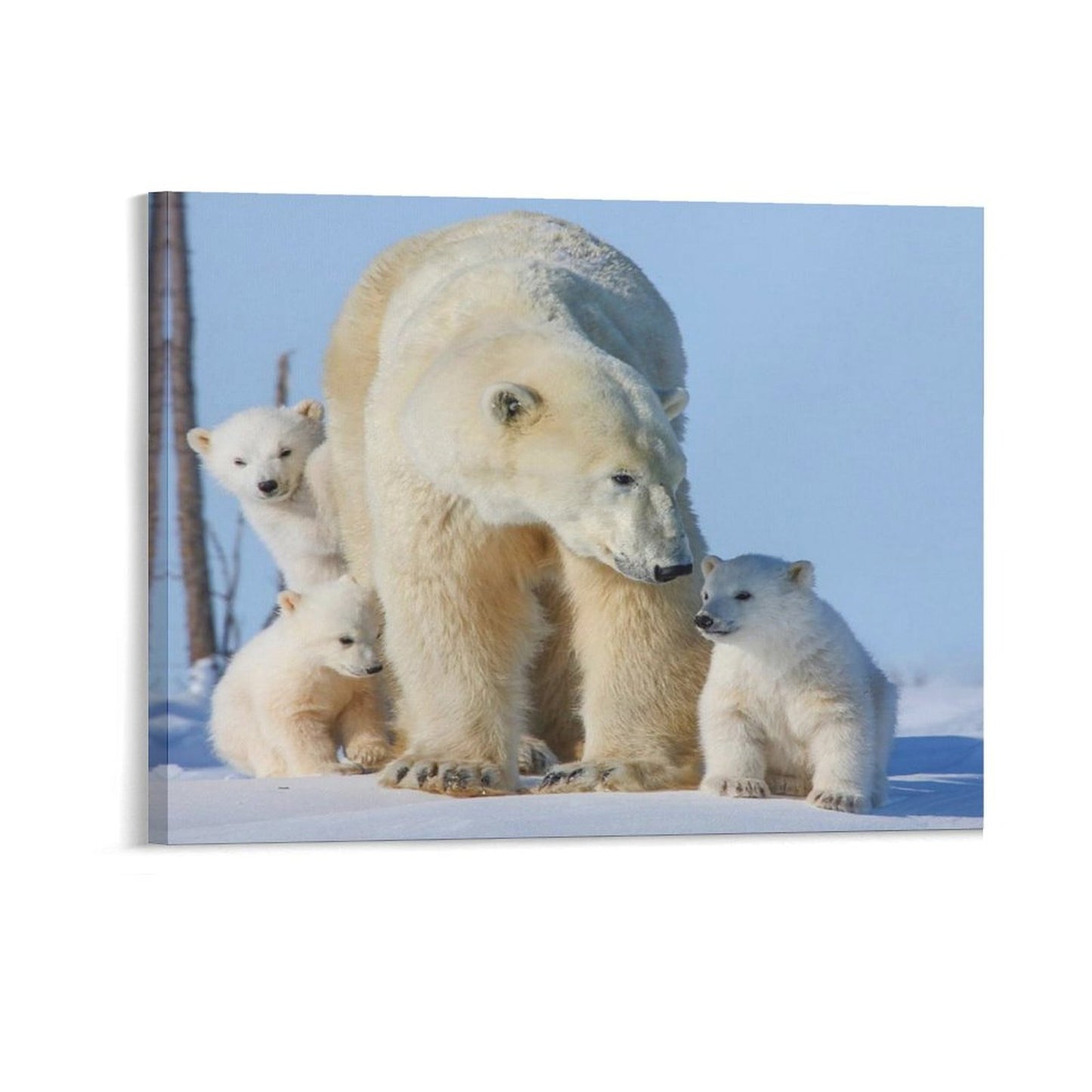 Polar Bear Family Canvas Wall Art – Arctic Wildlife Home Decor