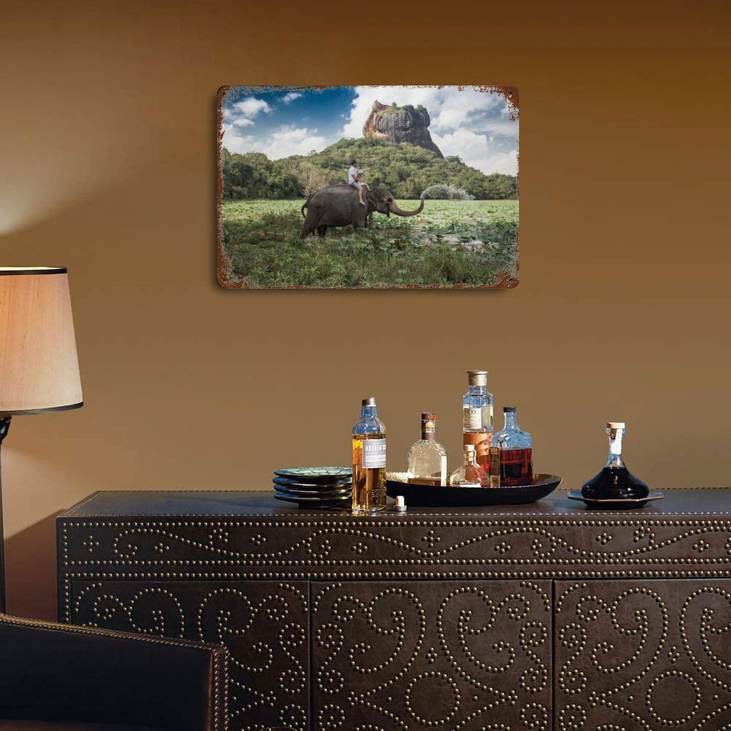 Vintage Elephant Ride Landscape Metal Wall Art Decor