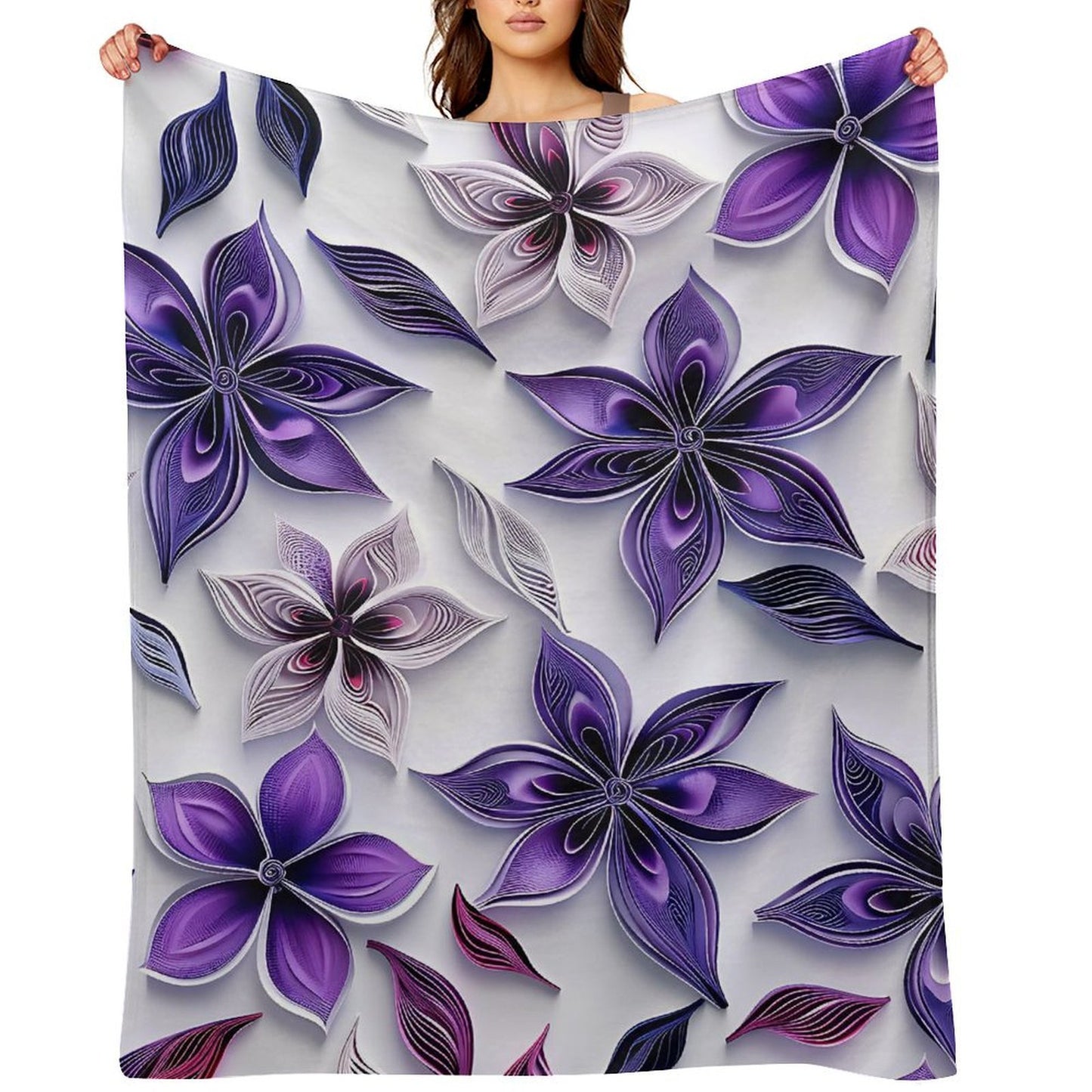Purple Floral Anti-Pilling Flannel Blanket – Soft Warm Bed Sofa Throw