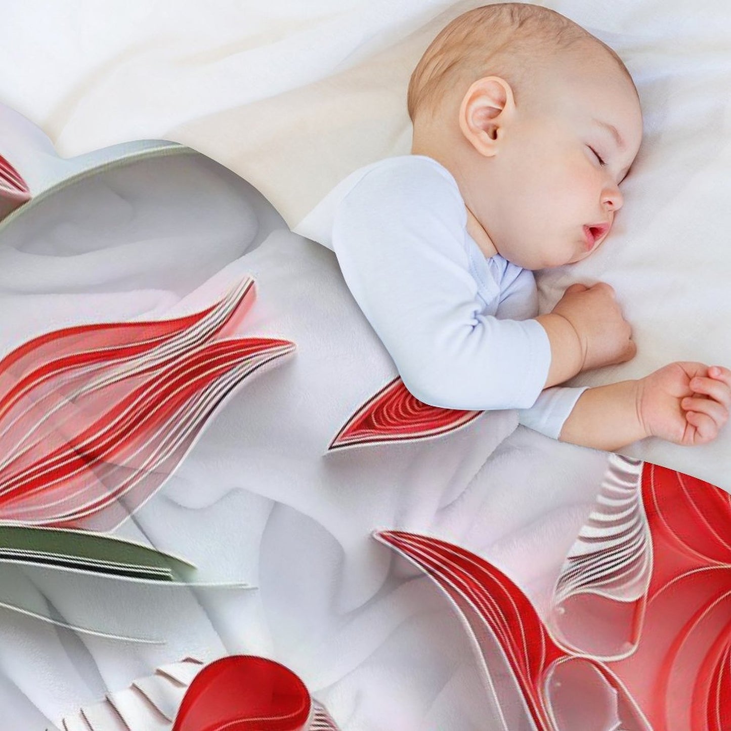 Soft Anti-Pilling Flannel Blanket with Red Tulip Floral Design