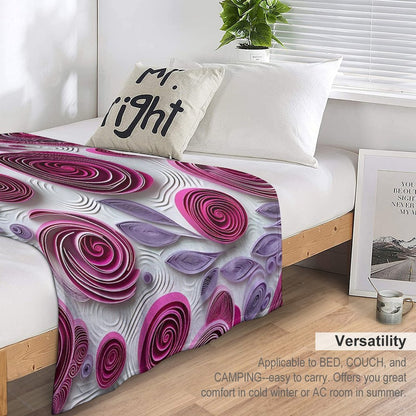 Soft Anti-Pilling Flannel Blanket with Purple Rose Spiral Pattern