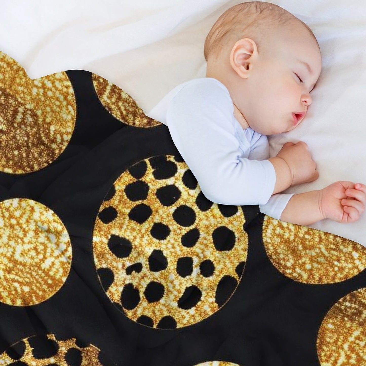 Soft Flannel Throw Blanket Black and Gold Dots