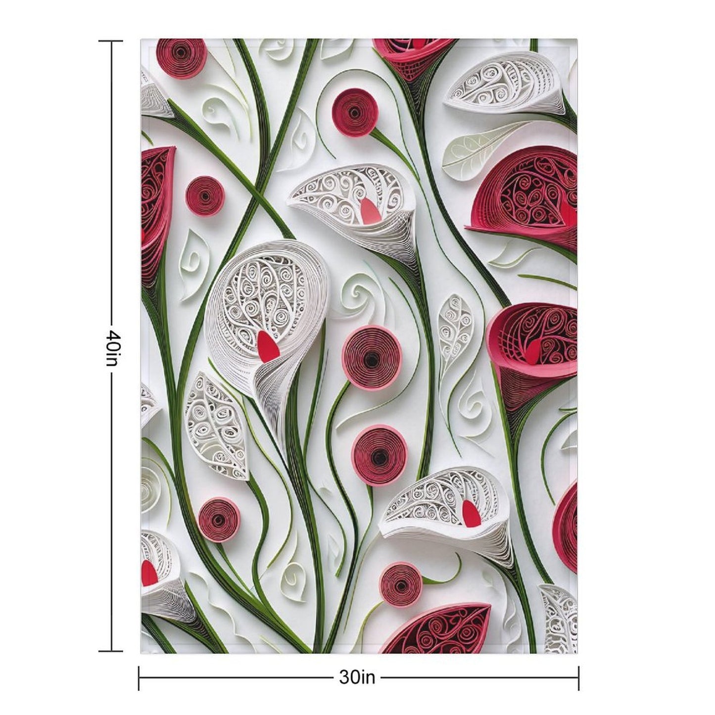 Anti-Pilling Flannel Blanket with 3D Red and White Floral Design
