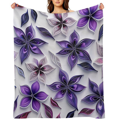 Purple Floral Anti-Pilling Flannel Blanket – Soft Warm Bed Sofa Throw