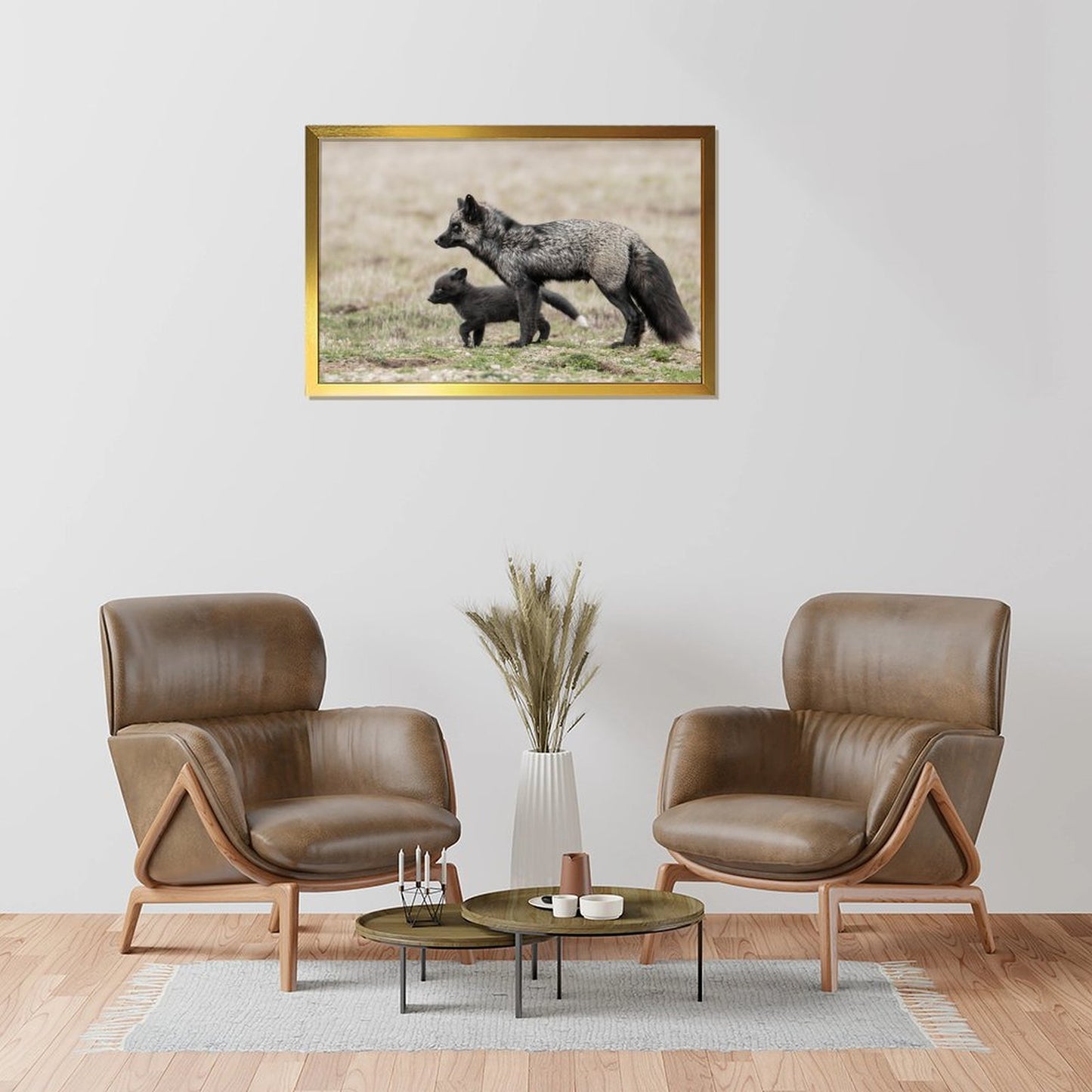 Nordic Fox Wall Picture Animal Art in Golden Frame