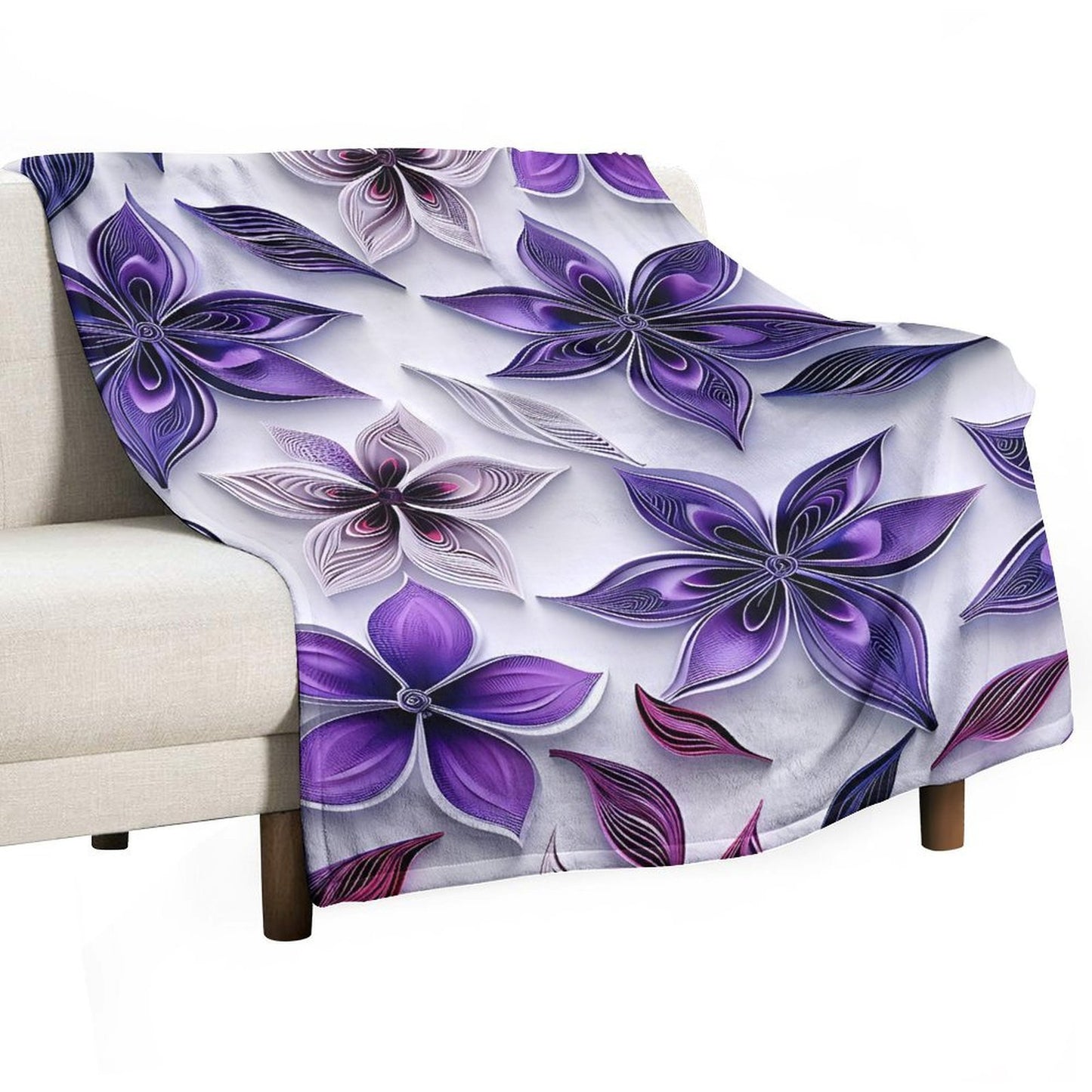 Purple Floral Anti-Pilling Flannel Blanket – Soft Warm Bed Sofa Throw