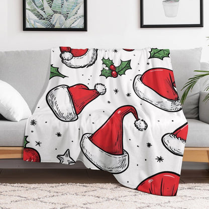 Santa Hat Pattern Anti-Pilling Flannel Blanket – Soft Cozy Christmas Throw