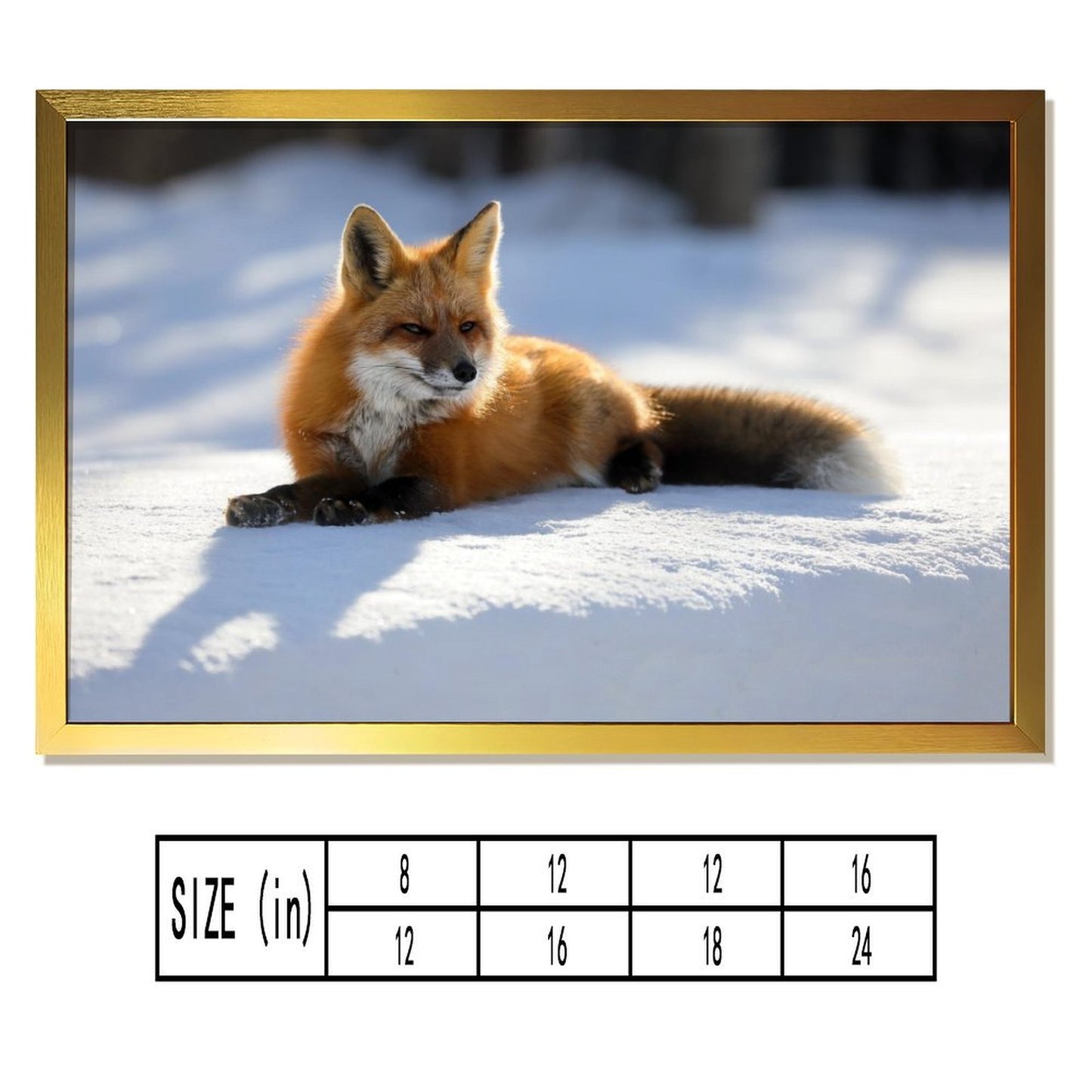Luxury Gold Frame Fox Wall Decor Winter Forest Scene-36
