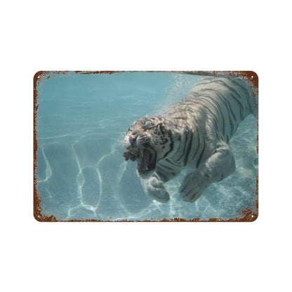 Vintage Underwater White Tiger Metal Wall Art Decor