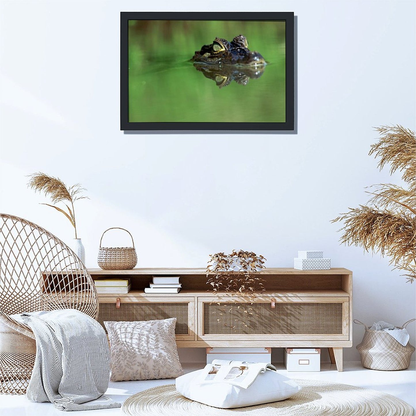 Crocodile in Water Wall Art Black Frame Wildlife Decor