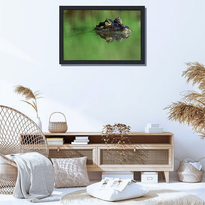 Crocodile in Water Wall Art Black Frame Wildlife Decor