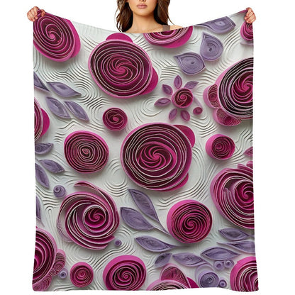 Soft Anti-Pilling Flannel Blanket with Purple Rose Spiral Pattern