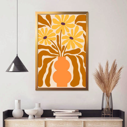 Retro Floral Vase Art Print, Abstract Yellow Flower Wall Decor-49