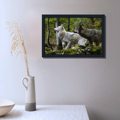 Black Frame Wolf Wall Art Forest Animal Canvas Painting