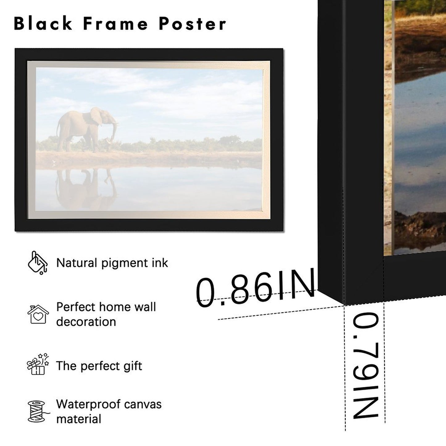 Elephant by the Water Canvas Wall Art – Modern Framed Décor 013