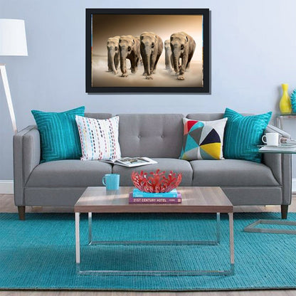 Elephant Herd Canvas Wall Art – Modern Framed Home Décor- 032