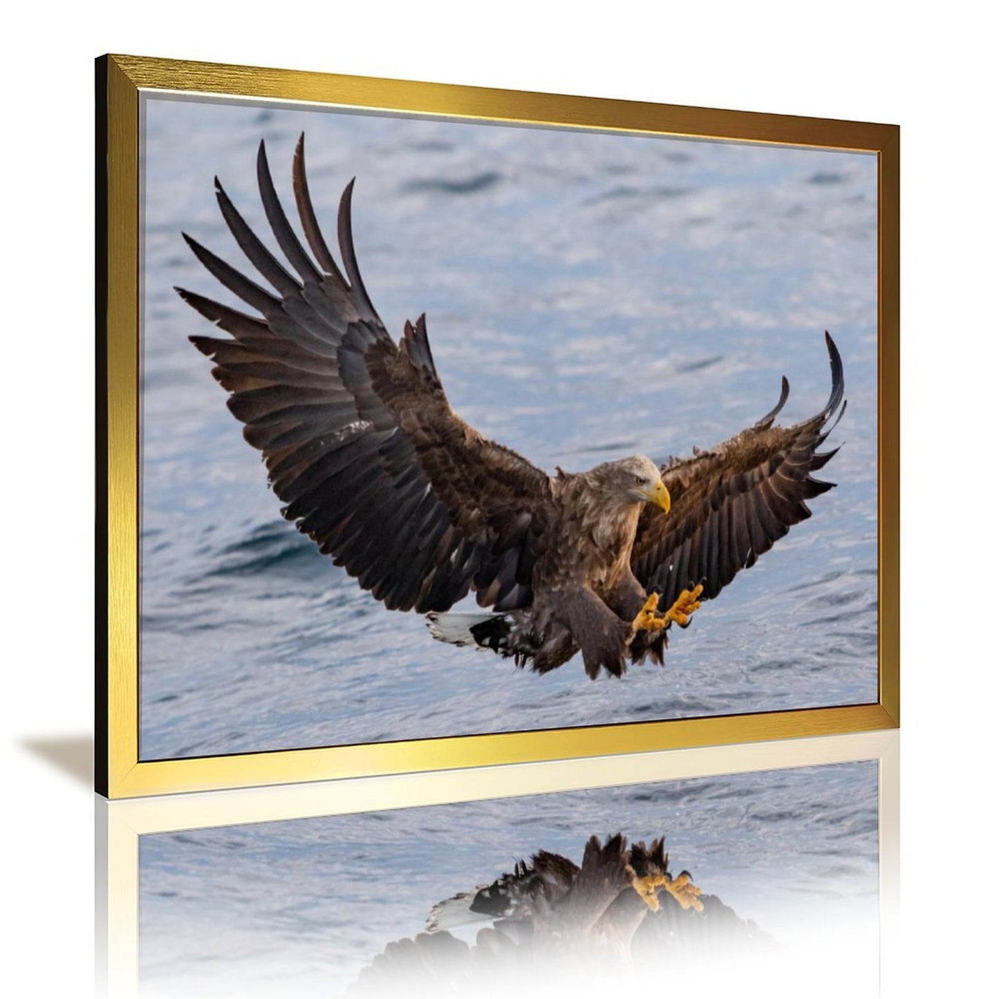 Golden Frame Eagle Wall Art – Majestic Bird Canvas Decor- 137