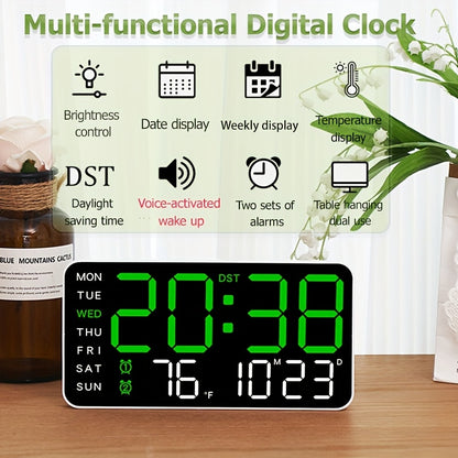Smart Digital Clock with Voice Control Temperature Date Week Display Dual Alarm Sleep Tracker 12/24-Hour Format Brightness Adjustment