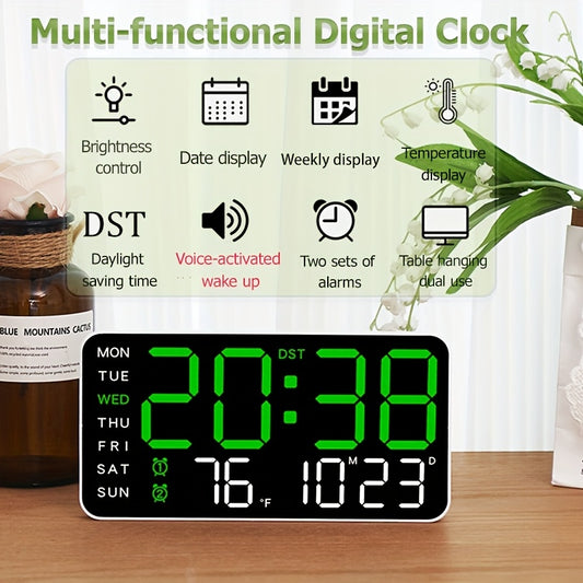 Smart Digital Clock with Voice Control Temperature Date Week Display Dual Alarm Sleep Tracker 12/24-Hour Format Brightness Adjustment