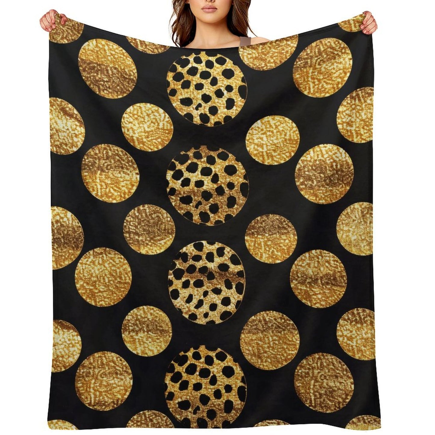 Soft Flannel Throw Blanket Black and Gold Dots
