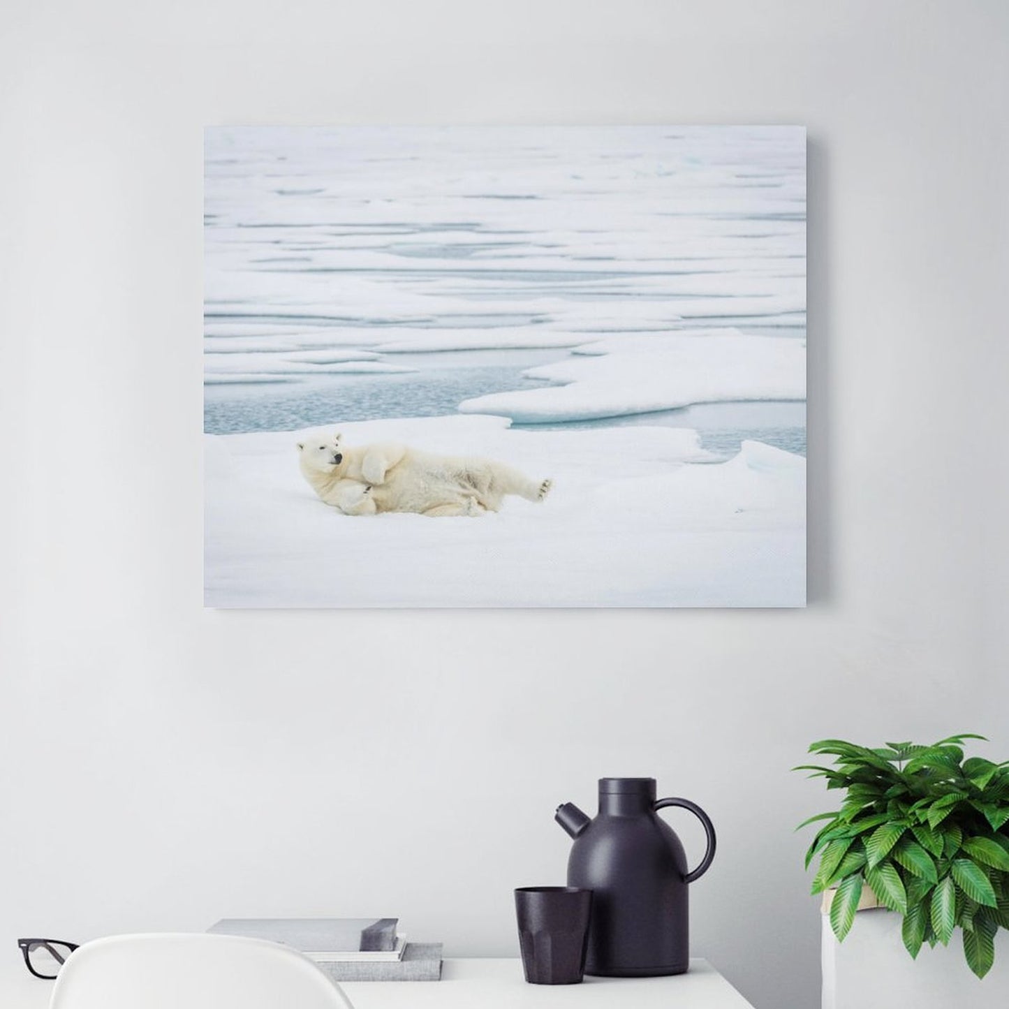 Polar Bear on Ice Canvas Wall Art – Arctic Wildlife Home Decor-012