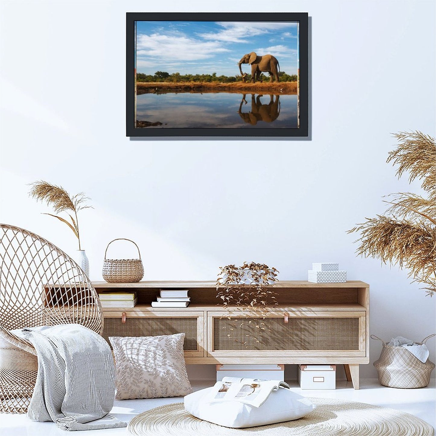 Elephant by the Water Canvas Wall Art – Modern Framed Décor 013