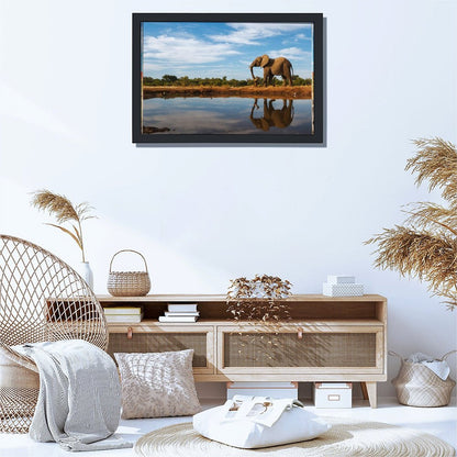 Elephant by the Water Canvas Wall Art – Modern Framed Décor 013
