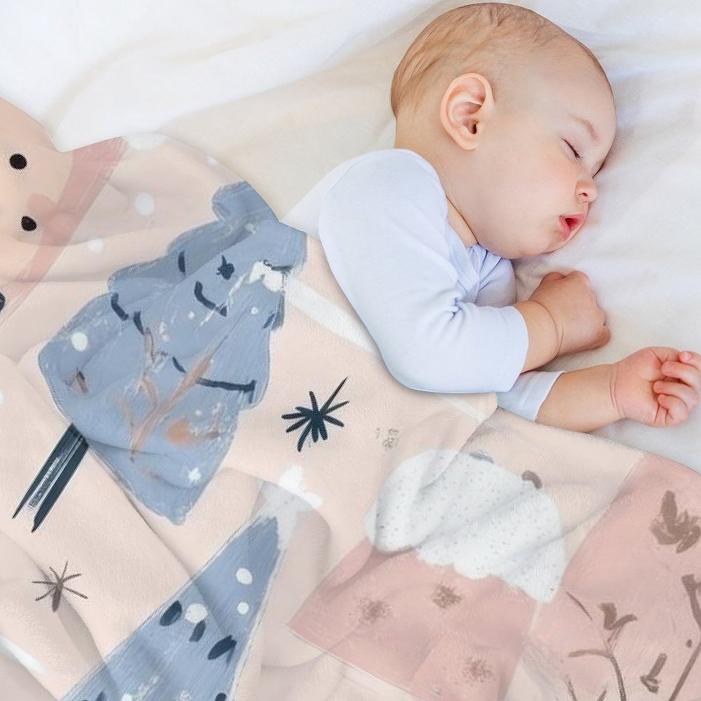 Anti-Pilling Flannel Blanket Winter Forest and Snowman Design